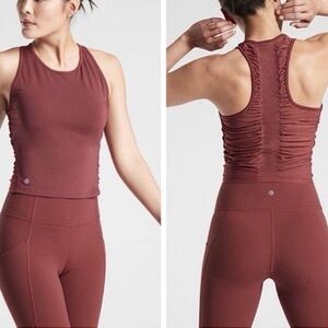 Athleta Racerback Ruched Workout top in Burgundy